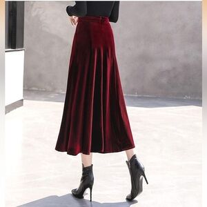 Velvet Maxi Skirt in Burgundy